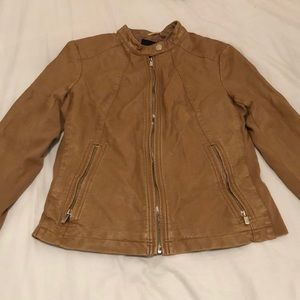Express | Brown/Tan Leather Jacket | Gold Zipper